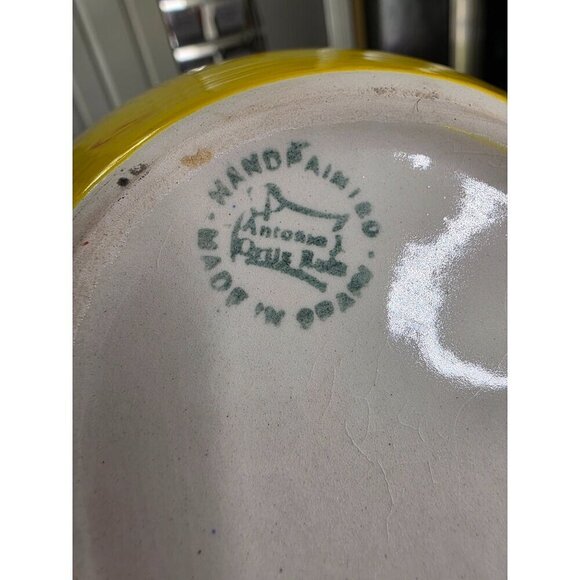 Hand-Painted Ceramic Bowl From Spain With Vibrant Blue Orange & Yellow Patterns - Picture 8 of 16